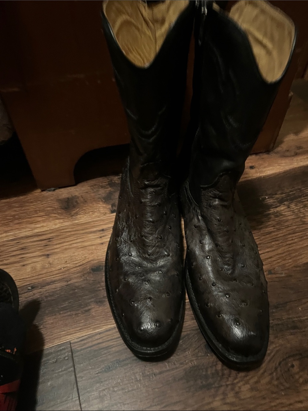Men's Black Ostrich Leather Cowboy Boots side zip full quill 11D
